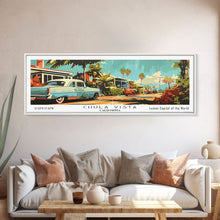 Cargar imagen en el visor de la galería, Chula Vista California Panoramic Painting, Mid Century Modern Framed Canvas Print, Retro Pop Art Travel Poster, Wall Decor, Office Art
