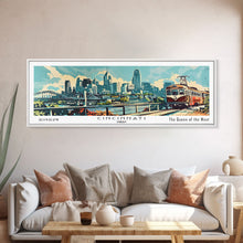 Cargar imagen en el visor de la galería, Cincinnati Ohio Panoramic Wall Art, Retro Pop Art Framed Canvas Print, Mid Century Modern Travel Poster, Living Room Decor, Wall Hanging, Office Art
