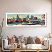 Cargar imagen en el visor de la galería, Columbus Ohio Panoramic Painting, Mid Century Modern Framed Canvas Print, Retro Pop Art Travel Poster, Wall Art, Home Decor, Office Art, Gift Idea
