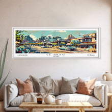 Load image into Gallery viewer, El Paso Texas Panoramic Wall Art, Retro Pop Art Framed Canvas Print, Mid Century Modern Travel Poster, Living Room Decor, Office Wall Art
