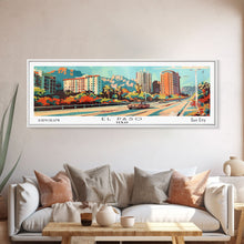 Load image into Gallery viewer, El Paso Texas Panoramic Wall Art, Retro Pop Art Framed Canvas Print, Mid Century Modern Travel Poster, Living Room Decor, Office Wall Art
