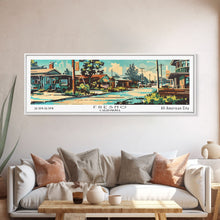 Carregar imagem no visualizador da galeria, Fresno California Panoramic Wall Art, Retro Pop Art Framed Canvas Print, Mid Century Modern Travel Poster, Living Room Decor, Wall Hanging, Office Art
