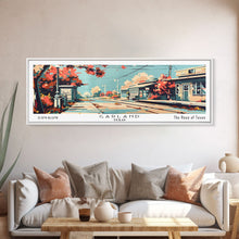 Load image into Gallery viewer, Garland Texas Panoramic Painting, Mid Century Modern Framed Canvas Print, Retro Pop Art Travel Poster, Wall Art, Home Decor, Office Art
