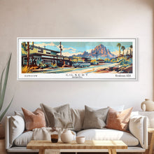 Carregar imagem no visualizador da galeria, Gilbert Arizona Panoramic Painting, Mid Century Modern Framed Canvas Print, Retro Pop Art Travel Poster, Living Room Art, Wall Hanging, Office Decor
