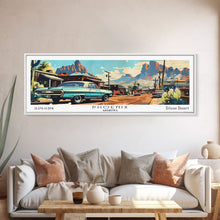Load image into Gallery viewer, Phoenix Arizona Panoramic Painting, Retro Style Framed Canvas Print, Mid Century Modern Art, Pop Art Travel Poster, Home Office Decor
