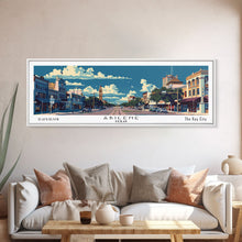 Carregar imagem no visualizador da galeria, Abilene Texas Panoramic Painting, Mid Century Modern Framed Canvas Print, Retro Pop Art Travel Poster, Office Wall Art Decor, City Print
