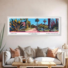 Carregar imagem no visualizador da galeria, Anaheim California Panoramic Painting, Mid Century Modern Framed Canvas Print, Retro Pop Art Travel Poster, Home Decor, City Art
