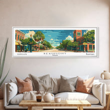 Carregar imagem no visualizador da galeria, Beaumont Texas Panoramic Painting, Mid Century Modern Framed Canvas Print, Retro Pop Art Travel Poster, Living Room Wall Art, City Print
