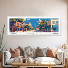 Carregar imagem no visualizador da galeria, Beaumont Texas Panoramic Painting, Mid Century Modern Framed Canvas Print, Retro Pop Art Travel Poster, Living Room Wall Art, City Print

