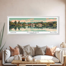 Cargar imagen en el visor de la galería, Bellevue Washington Panoramic Painting, Mid Century Modern Framed Canvas Print, Retro Pop Art Travel Poster, Office Wall Art, City Print
