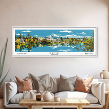 Load image into Gallery viewer, Bend Oregon Panoramic Painting, Mid Century Modern Framed Canvas Print, Retro Pop Art Travel Poster, City Wall Art Decor, Office Art
