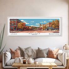 Carregar imagem no visualizador da galeria, Billings Montana Panoramic Painting, Mid Century Modern Framed Canvas Print, Retro Pop Art Travel Poster, Living Room Wall Art, City Art
