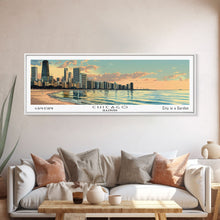 Cargar imagen en el visor de la galería, Chicago Florida Panoramic Painting, Mid Century Modern Framed Canvas Print, Retro Pop Art Travel Poster, Living Room Wall Art, City Art
