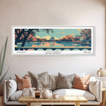 Cargar imagen en el visor de la galería, Columbia South Carolina Panoramic Painting, Mid Century Modern Framed Canvas Print, Retro Pop Art Travel Poster, City Art Gift, Home Decor
