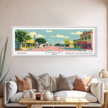 Load image into Gallery viewer, Edinburg Texas Panoramic Wall Art, Mid Century Modern Framed Canvas Print, Retro Pop Art Travel Poster, City Office Art, Living Room Decor
