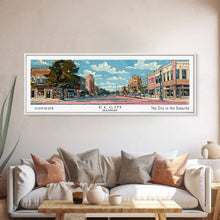 Load image into Gallery viewer, Elgin Illinois Panoramic Painting, Mid Century Modern Framed Canvas Print, Retro Pop Art Travel Poster, City Wall Art, Living Room Decor
