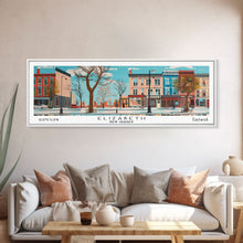 Load image into Gallery viewer, Elizabeth New Jersey Panoramic Wall Art, Mid Century Modern Framed Canvas Print, Retro Pop Art Travel Poster, City Home Decor, Office Art
