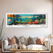 Load image into Gallery viewer, Eugene Oregon Panoramic Art, Mid Century Modern Framed Canvas Print, Retro Pop Art Travel Poster, Office Wall Decor
