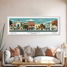 Carregar imagem no visualizador da galeria, Fairfield California Panoramic Art, Mid Century Modern Framed Canvas Print, Retro Pop Art Travel Poster, Office Wall Decor
