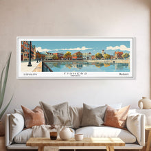 Cargar imagen en el visor de la galería, Fishers Indiana Panoramic Painting, Mid Century Modern Framed Canvas Print, Retro Pop Art Travel Poster, Home Wall Decor

