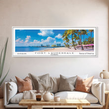 Carregar imagem no visualizador da galeria, Fort Lauderdale Florida Panoramic Painting, Mid Century Modern Framed Canvas Print, Retro Pop Art Travel Poster, City Wall Art
