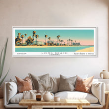 Carregar imagem no visualizador da galeria, Long Beach California Panoramic Painting, Mid Century Modern Framed Canvas Print, Retro Pop Art Travel Poster, Office Decor
