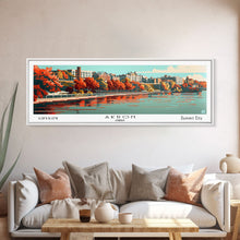 Carregar imagem no visualizador da galeria, Akron Ohio Panoramic Painting, Framed Canvas Print, Mid Century Modern Wall Art, Retro Pop Art Travel Poster, Living Room Decor, City Art
