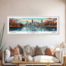 Carregar imagem no visualizador da galeria, Atlanta Georgia Panoramic Painting, Framed Canvas Print, Mid Century Modern Wall Art, Retro Pop Art Travel Poster, Home Decor, City Art
