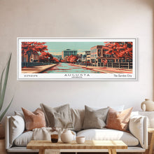 Carregar imagem no visualizador da galeria, Augusta Georgia Panoramic Painting, Framed Canvas Print, Mid Century Modern Wall Art, Retro Pop Art Travel Poster, Living Room Decor, City Art

