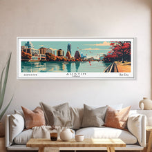 Carregar imagem no visualizador da galeria, Austin Texas Panoramic Painting, Framed Canvas Print, Mid Century Modern Wall Art, Retro Pop Art Travel Poster, Home Decor, City Art
