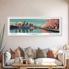 Load image into Gallery viewer, Baltimore Maryland Panoramic Painting, Framed Canvas Print, Mid Century Modern Wall Art, Retro Pop Art Travel Poster, Home Decor, City Art
