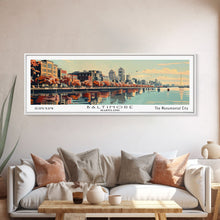 Load image into Gallery viewer, Baltimore Maryland Panoramic Painting, Framed Canvas Print, Mid Century Modern Wall Art, Retro Pop Art Travel Poster, Office Decor, City Art
