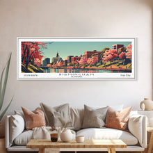 Cargar imagen en el visor de la galería, Birmingham Alabama Panoramic Painting, Framed Canvas Print, Mid Century Modern Wall Art, Retro Pop Art Travel Poster, Office Decor, City Art
