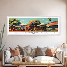 Carregar imagem no visualizador da galeria, Brownsville Texas Panoramic Painting, Framed Canvas Print, Mid Century Modern Wall Art, Retro Pop Art Travel Poster, Living Room Decor, City Art
