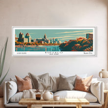 Carregar imagem no visualizador da galeria, Buffalo New York Panoramic Painting, Framed Canvas Print, Mid Century Modern Wall Art, Retro Pop Art Travel Poster, Office Decor, City Art
