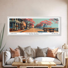Cargar imagen en el visor de la galería, Charleston South Carolina Panoramic Painting, Framed Canvas Print, Mid Century Modern Wall Art, Retro Pop Art Travel Poster, Home Decor, City Art
