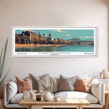 Cargar imagen en el visor de la galería, Chattanooga Tennessee Panoramic Painting, Framed Canvas Print, Mid Century Modern Wall Art, Retro Pop Art Travel Poster, Home Decor, City Art
