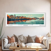 Cargar imagen en el visor de la galería, Chattanooga Tennessee Panoramic Painting, Framed Canvas Print, Mid Century Modern Wall Art, Retro Pop Art Travel Poster, Office Decor, City Art
