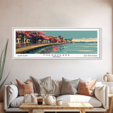 Cargar imagen en el visor de la galería, Chesapeake Virginia Panoramic Painting, Framed Canvas Print, Mid Century Modern Wall Art, Retro Pop Art Travel Poster, Living Room Decor, City Art
