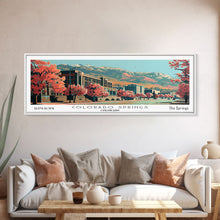 Load image into Gallery viewer, Colorado Springs Colorado Panoramic Painting, Framed Canvas Print, Mid Century Modern Wall Art, Retro Pop Art Travel Poster, Office Decor, City Art
