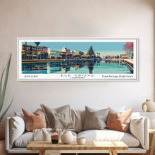 Load image into Gallery viewer, Elk Grove California Panoramic Painting, Framed Canvas Print, Mid Century Modern Wall Art, Retro Pop Art Travel Poster, Living Room Decor, City Art
