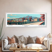 Carregar imagem no visualizador da galeria, Eugene Oregon Panoramic Painting, Framed Canvas Print, Mid Century Modern Wall Art, Retro Pop Art Travel Poster, Office Decor, City Art

