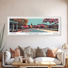 Carregar imagem no visualizador da galeria, Fayetteville North Carolina Panoramic Painting, Framed Canvas Print, Mid Century Modern Wall Art, Retro Pop Art Travel Poster, Home Decor, City Art
