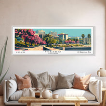 Load image into Gallery viewer, Fresno California Panoramic Painting, Framed Canvas Print, Mid Century Modern Wall Art, Retro Pop Art Travel Poster, Living Room Decor, City Art
