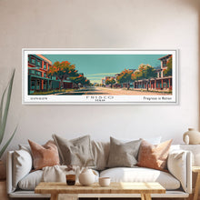 Carregar imagem no visualizador da galeria, Frisco Texas Panoramic Painting, Framed Canvas Print, Mid Century Modern Wall Art, Retro Pop Art Travel Poster, Home Decor, City Art
