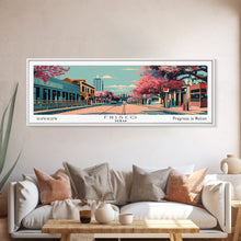 Carregar imagem no visualizador da galeria, Frisco Texas Panoramic Painting, Framed Canvas Print, Mid Century Modern Wall Art, Retro Pop Art Travel Poster, Office Decor, City Art
