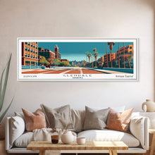 Carregar imagem no visualizador da galeria, Glendale Arizona Panoramic Painting, Mid Century Modern Framed Canvas Print, City Art, Retro Pop Art Travel Poster, Living Room Decor, City Wall Art, Home Office Decor
