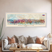 Carregar imagem no visualizador da galeria, Arkhangelsk Russia Panoramic Travel Poster, Framed Canvas Print or Metal Wall Art, Travel Art, Home Decor, Panoramic Painting, Midcentury Art
