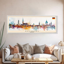 Carregar imagem no visualizador da galeria, Augsburg Germany Panoramic Travel Poster, Framed Canvas Print or Metal Wall Art, Travel Art, Home Decor, Panoramic Painting, Midcentury Art
