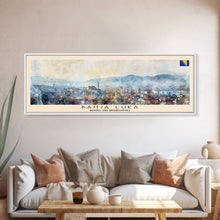 Load image into Gallery viewer, Banja Luka Bosnia Panoramic Travel Poster, Framed Canvas Print or Metal Wall Art, Travel Art, Home Decor, Panoramic Painting, Midcentury Art
